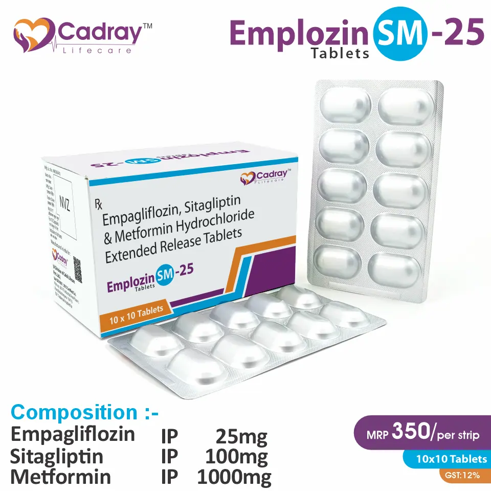 Empagliflozin 25mg + Sitagliptin 100mg + Metformin 1000mg (extended release) at the best price in PCD Pharma franchise Company